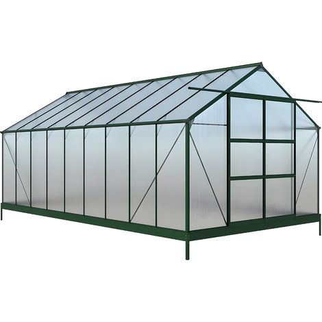 Vente-Unique – Serre de jardin polycarbonate 16,9 m² – Structure aluminium avec embase – 2 portes coulissantes – Traitement anti-UV (1/5)