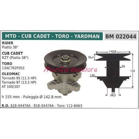 Mozzo portalama trattorino rasaerba tagliaerba piatto 38 pollici MTD 022044