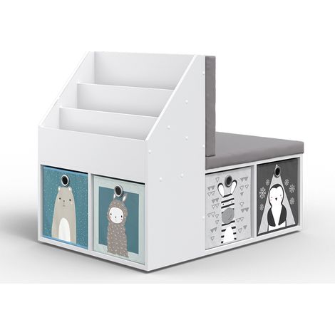 Estantería infantil Onix, Gris, 97.1 x 78.4 cm con 6 cajas plegables opt.2, Vicco