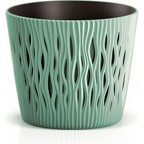 Maceta redonda de plastico Sandy Round en color salvia 15,8 (largo) x 15,8 (ancho) x 13,8 (alto) cm (1/5)