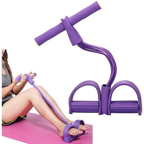 BelleRise - 6. Pedal-Widerstandsband, Yoga-Trainingsgurt mit Griffen, multifunktionales Zugseil (Lila) (1/5)