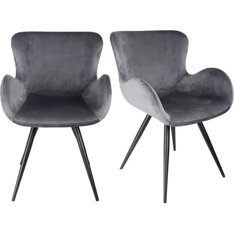 Lot 2 chaises en velours gris anthracite et pieds métal – LOTUS 2 (1/5)
