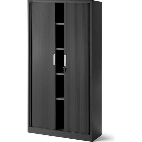 Armoire Rideaux de Bureau métallique 4 étagères Porte roulante tôle d'acier verrouillable 185 cm x 90 cm x 45 cm (Anthracite/Gris) (1/5)