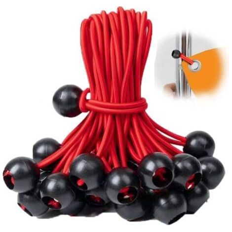 Lot de 50 boules élastiques, cordon noir résistant aux UV, avec cordon élastique pour sangles, tentes, poteaux et câbles ROUGE (10 cm 4 TUROG (1/5)