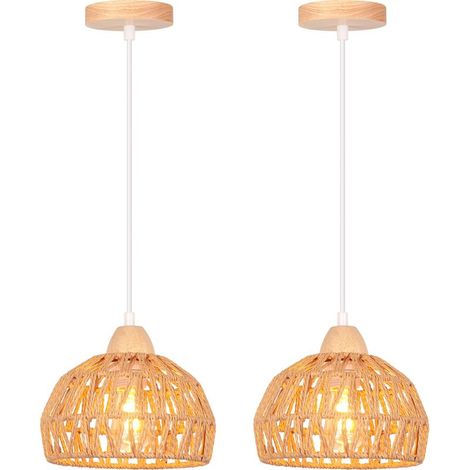 (2PCS) Suspension Luminaire Rétro 20CM Lustre Tressé En Corde De Chanvre Plafonnier D'Intérieur Moderne (1/5)
