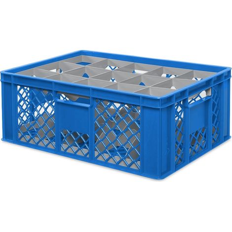 BRB Gläserkiste 600x400 mm für 15, 24, 33 oder 40 Gläser, farbig (Blau, für 15 Gläser Ø 109 mm, Glashöhe max 205 mm)