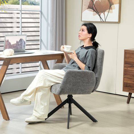 Fauteuil pivotant avec accoudoir,style laine-lin,fauteuil moderne rembourré avec coutures boutonnées,pieds en acier,pour salon,chambre,gris foncé