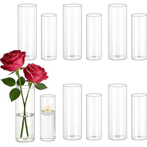 Vase Cylindrique en Verre pour Centre de Table Transparent Decoration Mariage - Photophore Décoration Wedding Home (1/5)