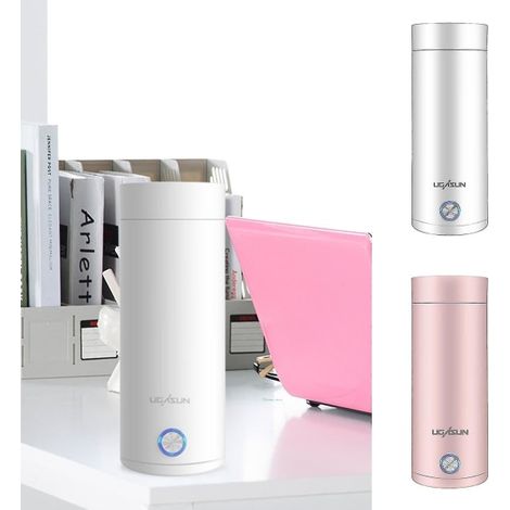 Bouilloire électrique portable 400 ml, mini tasse chauffante en acier inoxydable, bouteille isotherme étanche pour voyage, maison, dortoir, boisson chaude, rose, prise UE (1/4)