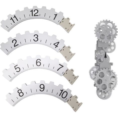 Horloge à engrenages mobiles 3D rétro, grande horloge à engrenages suspendue, roue mécanique rotative, horloge murale décorative, argent (1/5)