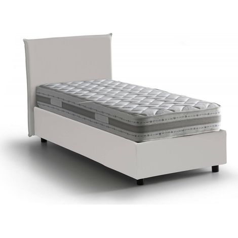 Talamo Italia Letto singolo Cesidia, Letto contenitore con rivestimento in ecopelle, 100% Made in Italy, Apertura frontale, con materasso Cm 90x190 incluso, Bianco, con imballo rinforzato