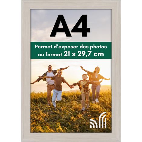 Cadre Photo A4 Bois Clair - Cadre A4 en MDF avec Verre Incassable Poli, Chevalet et Matériel de Suspension Intégré - Format Horizontal et Vertical pour Mur et Dessus de Table (1/5)