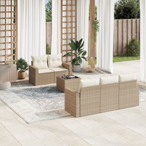 Salon de jardin avec coussins 6 pcs beige résine tressée vidaXL (1/4)
