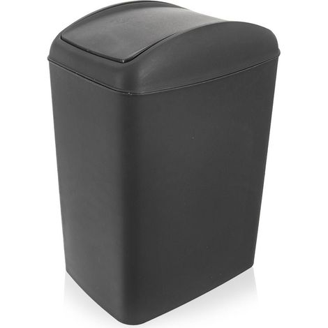 Poubelle 20l materiau durable gris fonce couvercle a charniere