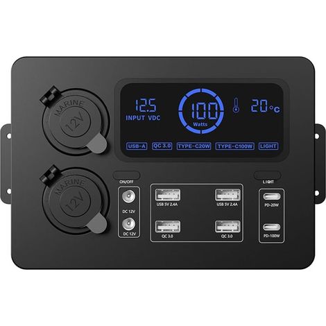 Centro di controllo portatile con adattatore per luci a LED Mini scatola di alimentazione con luci a LED da 100 W per camper, display per barche Scatola di alimentazione 12 V A (1/5)