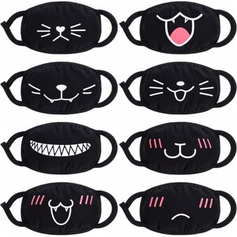 Irovami Masques en pur coton à motif chat mignon, noirs, lot de 8 (1/5)