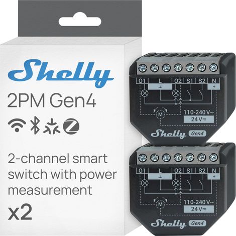 Shelly 2PM Gen4 confezione da 2 - interruttore relè con misurazione della potenza 2x 10A (WiFi, Bluetooth, Zigbee, Matter)