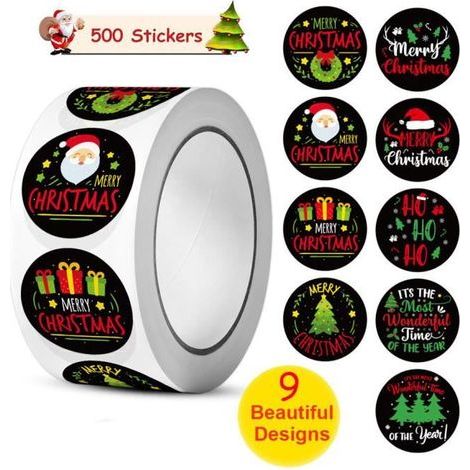 Christmas Stickers - 500 Pieces - Round - Kraft Paper - Self-Adhesive (1/4)