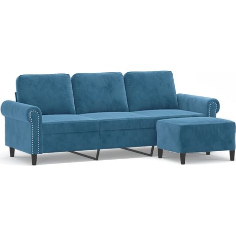 Canapé à 3 places,Sofa pour Salon,Banquette avec repose-pieds Bleu 180 cm Velours CFW619708 (1/5)