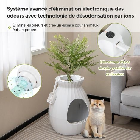 Maison de toilette pour chat style pot de fleurs en ABS avec désodorisation électronique et rideau, pour salon (1/5)