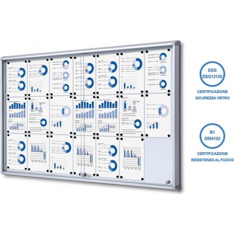 Bacheca con Ante Scorrevoli 160x98,2x5,9 cm in Alluminio Fondo Magnetico Silver (1/5)