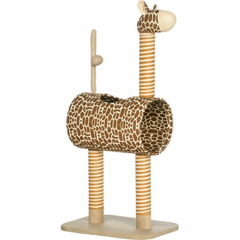 PawHut Giraffe-Designed Cat Tree, with Scratching Posts, Cat Tunnel, Toy Ball - Beige (1/5)