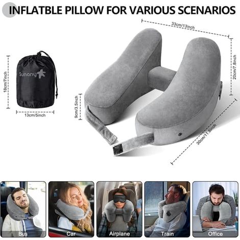 Nackkudde for resor Uppblåsbar flygplansdyna Stöder bekvämt huvud, nacke och haka, Uppblåsbar resedyna med mjukt veloursöverdrag och Porta Comfort G...