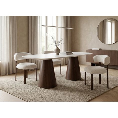 Deco In Paris – Table de salle à manger 200cm en céramique beige – Pieds coniques marron – Pour 6 à 8 personnes – Design moderne et élégant