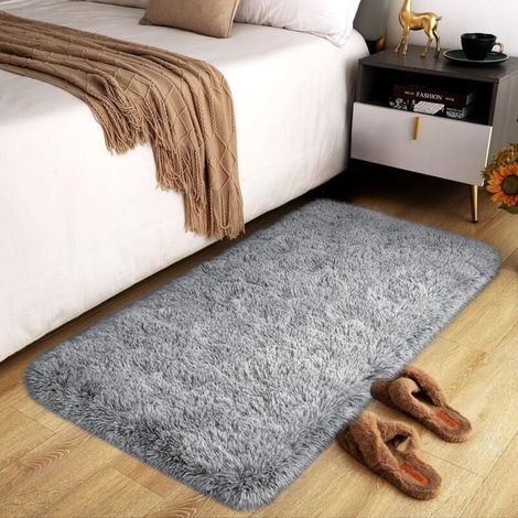 Living Room - Grey Non-Slip Rugs for Bedroom - Fluffy Shaggy Rug, Super Soft, Small Thick Pile, Non-Shedding Plush Carpet for Lounge, 50cm x 80cm MUMU (1/4)