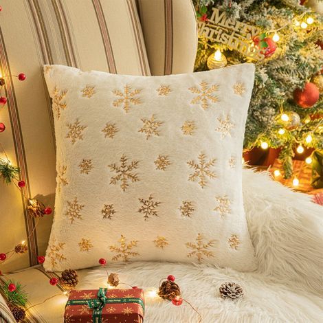 Ensemble de coussins décoratifs de Noël à motifs de flocons de neige, coussins brodés de sequins, coussins pour canapé de salon, coussins de Noël en peluche (1/5)