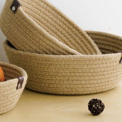 Panier de rangement en corde de coton Ensemble de paniers de rangement tissés en corde de meuble casier Corde de chanvre (1/5)