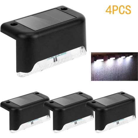 (Lot de 4 - Lumière blanche) Lampe solaire LED LED pour marches, escalier, mur extérieur, jardin, balcon, terrasse, escalier, clôture. (1/5)