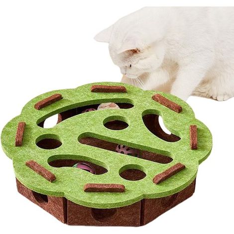 Labyrinthe interactif pour chat en feutre, puzzle 3D avec jouet distributeur de nourriture, stimulation mentale et activité d’intelligence, surface à griffer, vert et marron (1/5)
