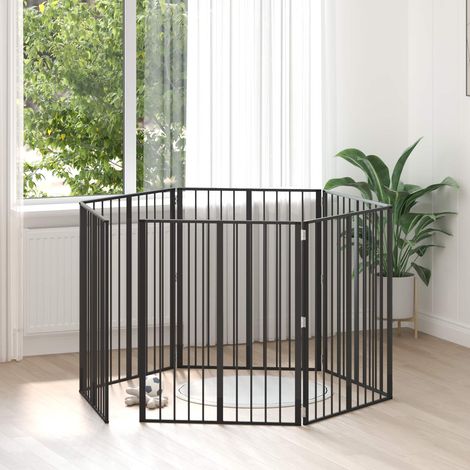 Puerta para perros 6 pcs Negro 80 x 100 cm Acero Galvanizado
