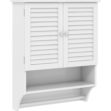 2-Doors Bathroom Wall-Mounted Medicine Cabinet with Towel Bar-White (1/5)