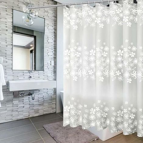 Rideau de douche 200x200cm avec 14 crochets, résistant à la moisissure, antibactérien, imperméable et lavable, pour baignoire et salle de bain (1/5)