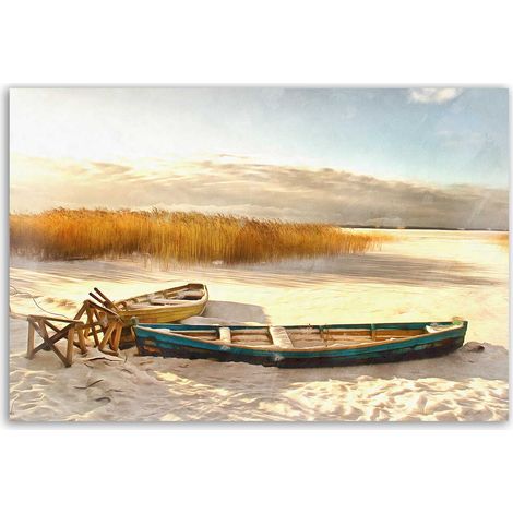 Tableau barques enneigées au lever doré (1/5)