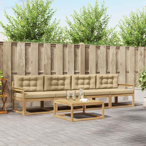 vidaXL Outdoor-Sofagarnitur mit Kissen 4 pcs Weiß und Beige (1/5)