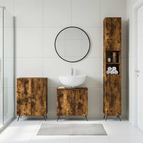 vidaXL 3 Piece Bathroom Cabinet Set BREDA Smoked Oak Engineered Wood (1/5)