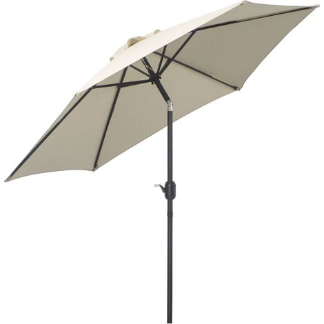 Ombrello/parasole/ombrellone da giardino con manovella, diametro 2,6 m, struttura in alluminio + tessuto in poliestere (180 g/m²), color beige, per terrazza e giardino.