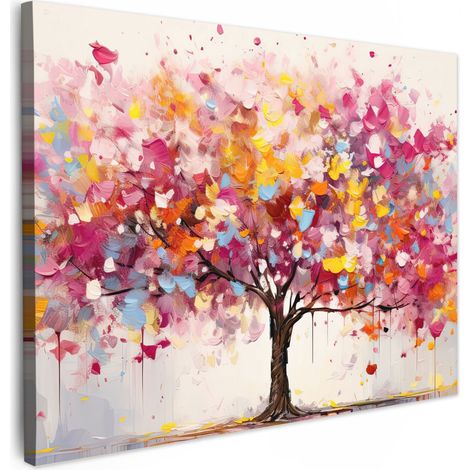 TABLEAU SUR TOILE Aquarelle - Arbre - Art - Abstrait Tableau Décoration Murale Salon Tableaux muraux 80x60 cm