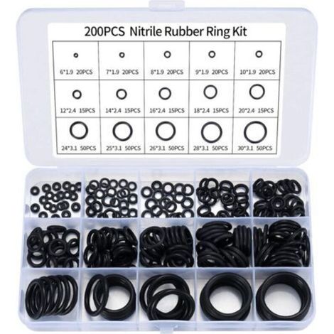 Sortiment mit 200 Nitrilkautschuk-O-Ringen für Küchenarmaturen, Sanitärinstallationen, Gummi-O-Ringe - Crezuo