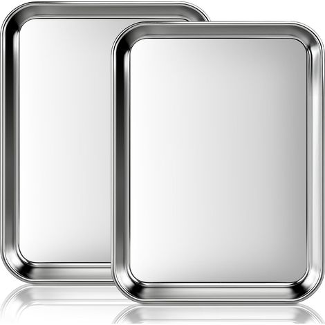 Lot de 2 Plaques à Pâtisserie en Acier Inoxydable (23,5x17,5x2,5cm), Sain, Non Toxique, Facile à Nettoyer et Lavable au Lave-Vaisselle (1/5)