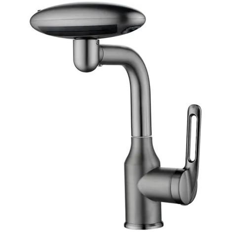 Mitigeur de cuisine, robinet de salle de bain flexible et rotatif à 360°, robinet de lavabo finition brossée, mitigeur de meuble-lavabo, 4 modes de réglage du débit d'eau (1/3)