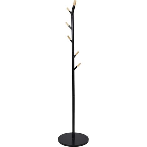 FORYA - Porte-Manteaux Noir et Effet Bois 6 Patères (1/3)