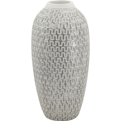 Vaso Wave bianco e argento in resina texture geometrica 21x43 cm