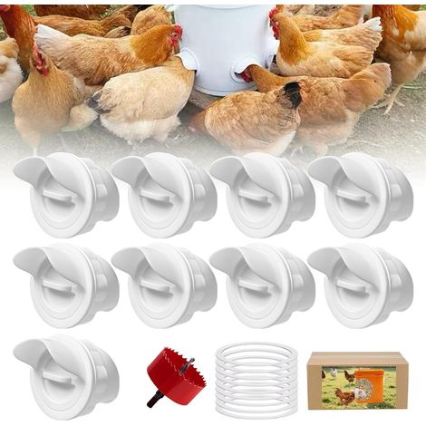 DIY Mangeoire Poules 9 Ports, Abreuvoir Poussin Automatique, Mangeoire à Volaille Gravité Kit pour Seaux Tonneaux Bacs (1/5)