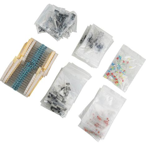 Kit de composants électroniques : diodes LED, transistors, condensateurs électrolytiques, résistances