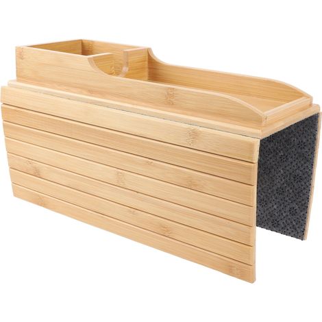 Plateau d'accoudoir de canapé en bois de bambou, organisateur d'accoudoir pliable, porte-gobelet pour téléphone portable et petit-déjeuner (1/5)