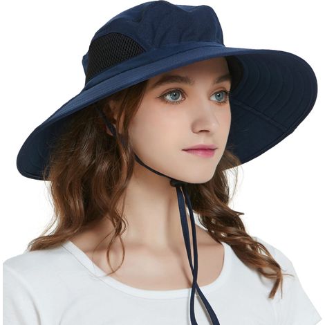 Chapeau de soleil pliable pour homme et femme, style safari, idéal pour le jardinage, protection UV, idéal pour l'été, la pêche et la randonnée, bleu.